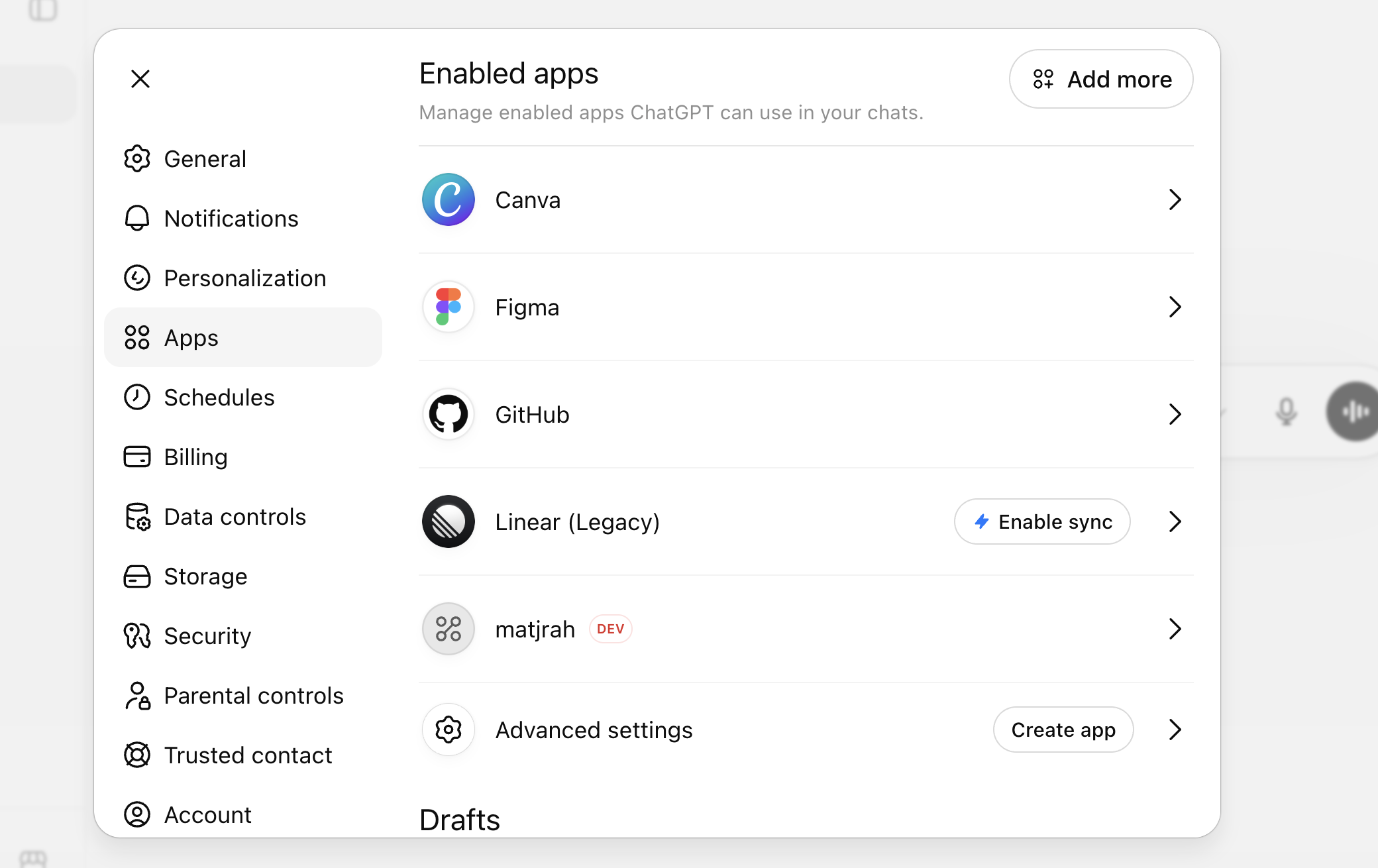 فتح Settings من قائمة حساب ChatGPT