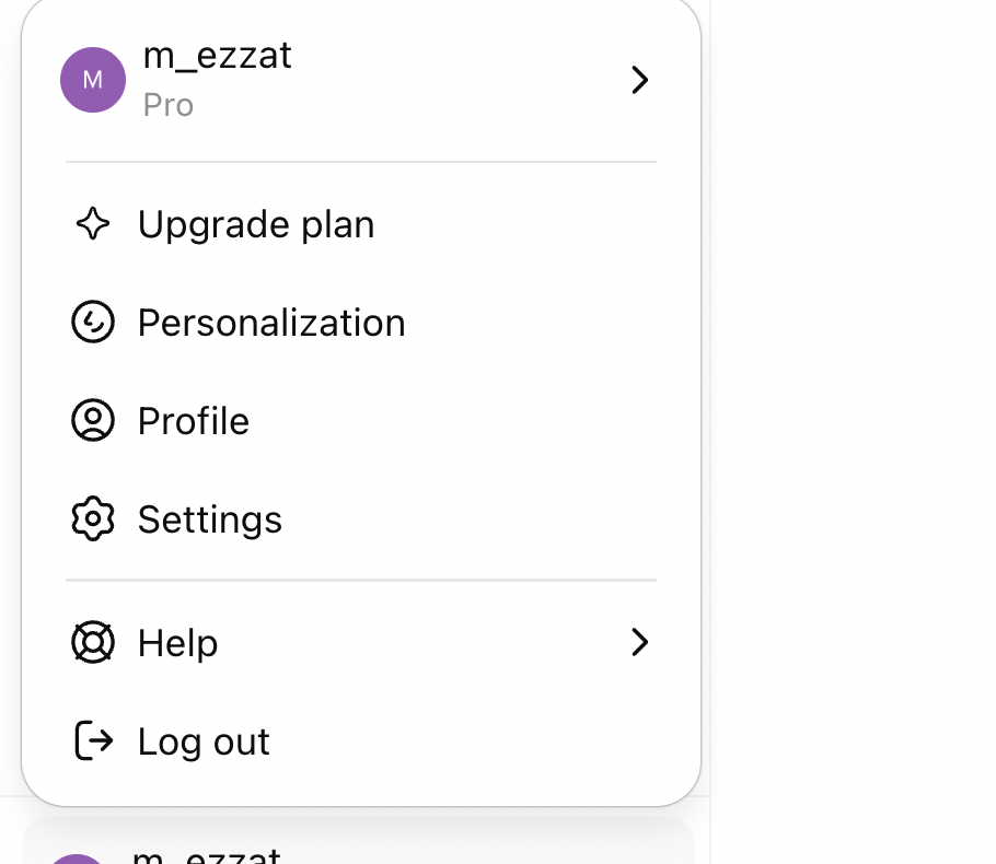 قائمة الحساب وفيها خيار Settings